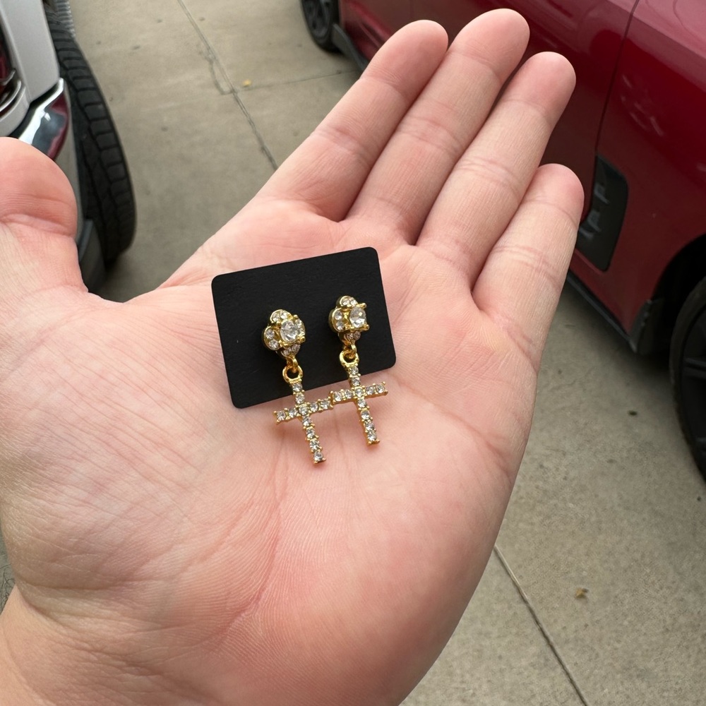 Gold Plated cubic zirconia Cross Earrings